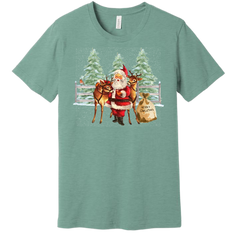 Santa With His Reindeer Dressing Festive  dusty blue T-shirt