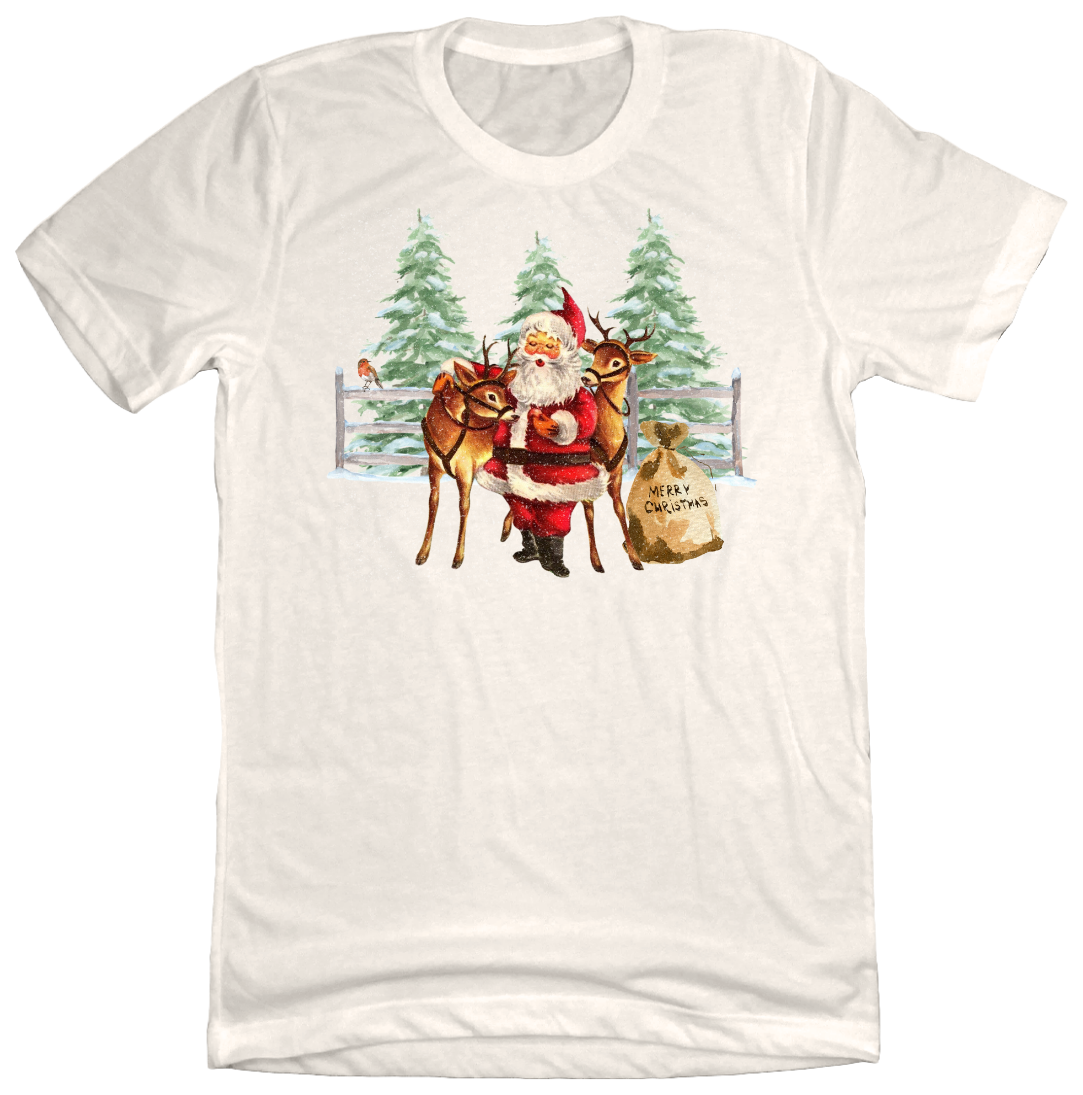 Santa With His Reindeer Dressing Festive Natural white T-shirt