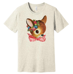 Vintage Reindeer with Pink Rainbow Dressing Festive oatmeal T-shirt