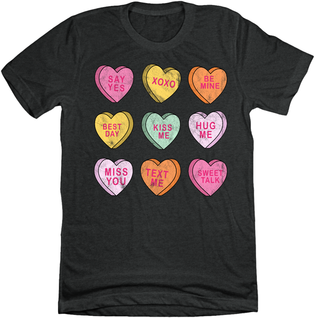 Conversation Hearts Dressing Festive charcoal T-shirt