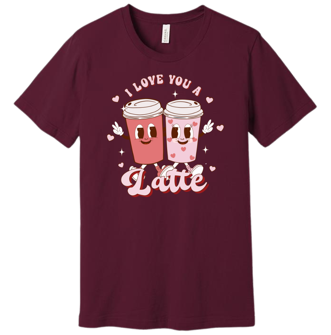 I Love You a Latte Animated Cups Dressing Festive maroon T-shirt