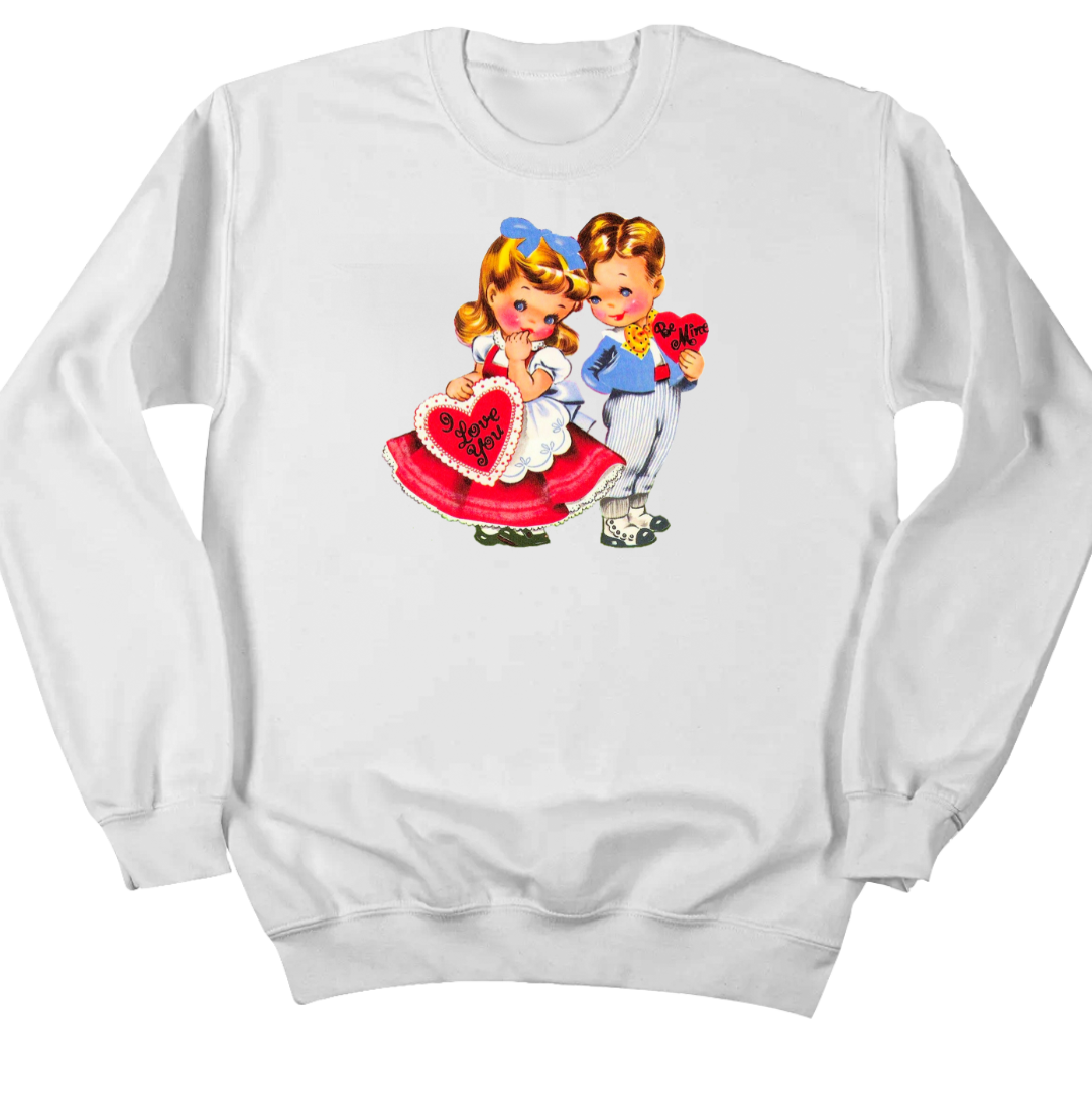 Retro Valentine Boy and Girl Dressing Festive white crew