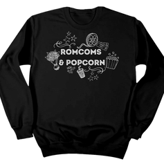 Rom Coms & Popcorn Dressing Festive black crew