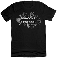 Rom Coms & Popcorn Dressing Festive black tee