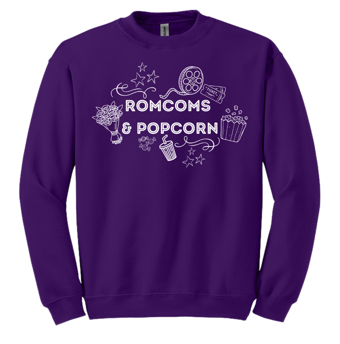 Rom Coms & Popcorn Dressing Festive  purple crew