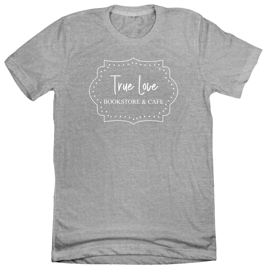 True Love Bookstore and Cafe Dressing Festive grey tee