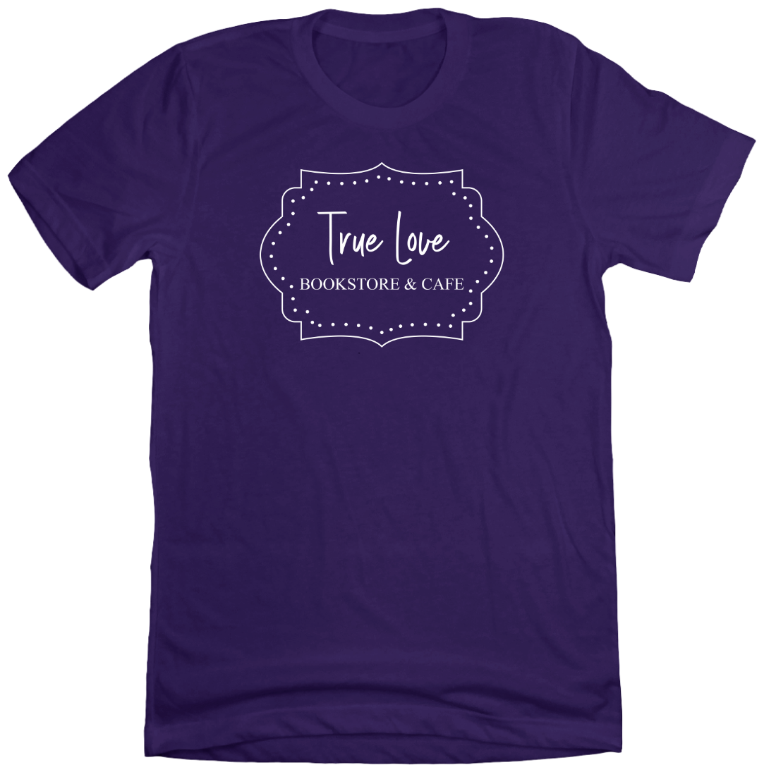 True Love Bookstore and Cafe Dressing Festive purple tee