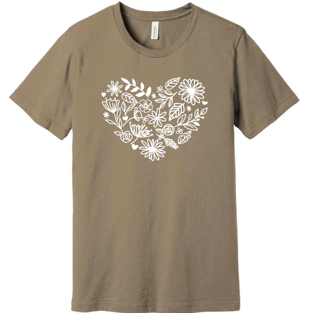 Flower Heart Dressing Festive T-shirt tan