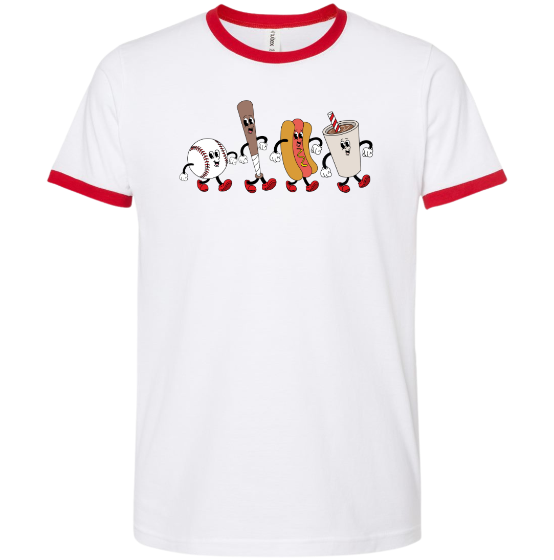 Retro Baseball Snacks Dressing Festive T-shirt red ringer