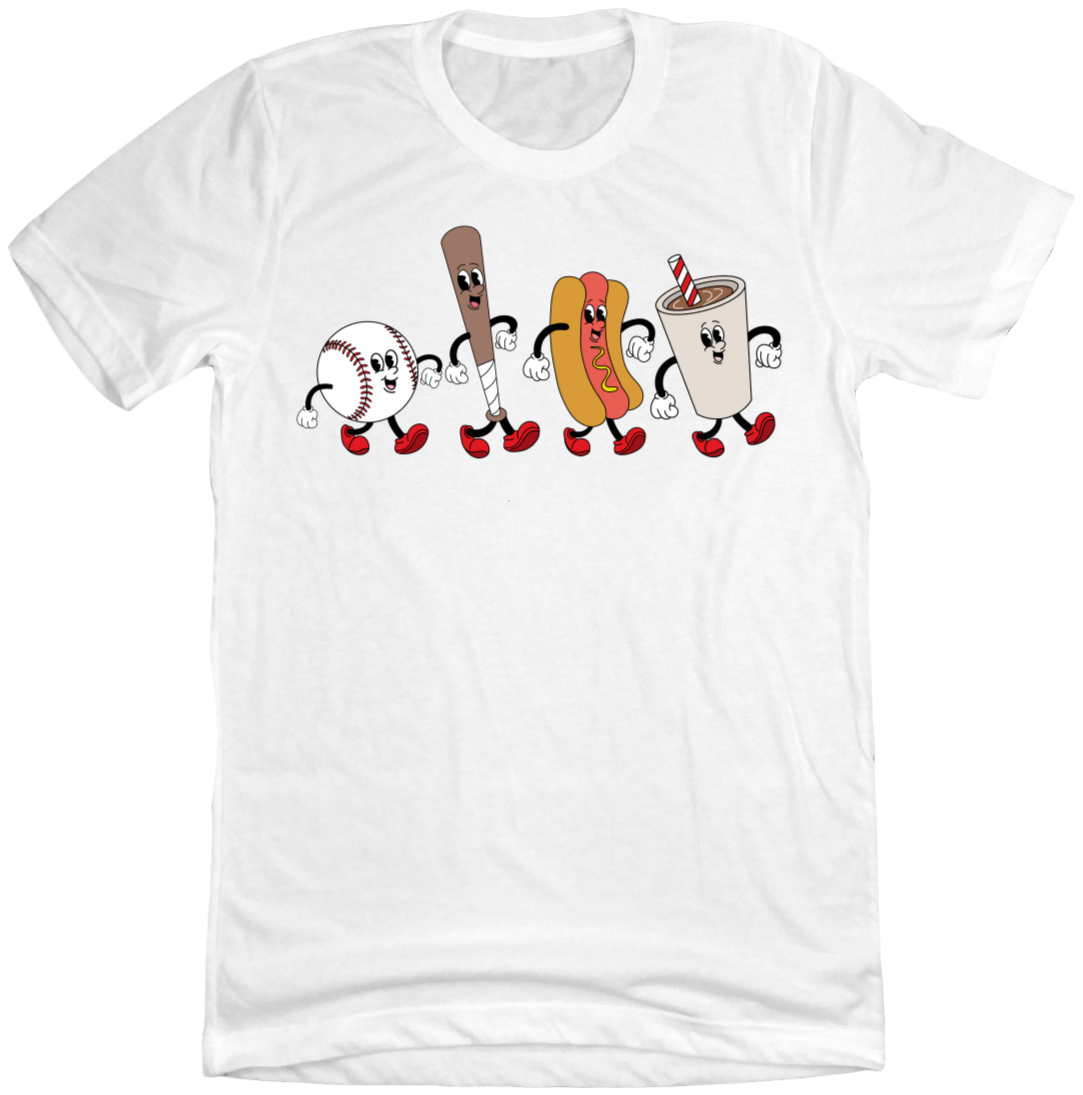 Retro Baseball Snacks Dressing Festive T-shirt white