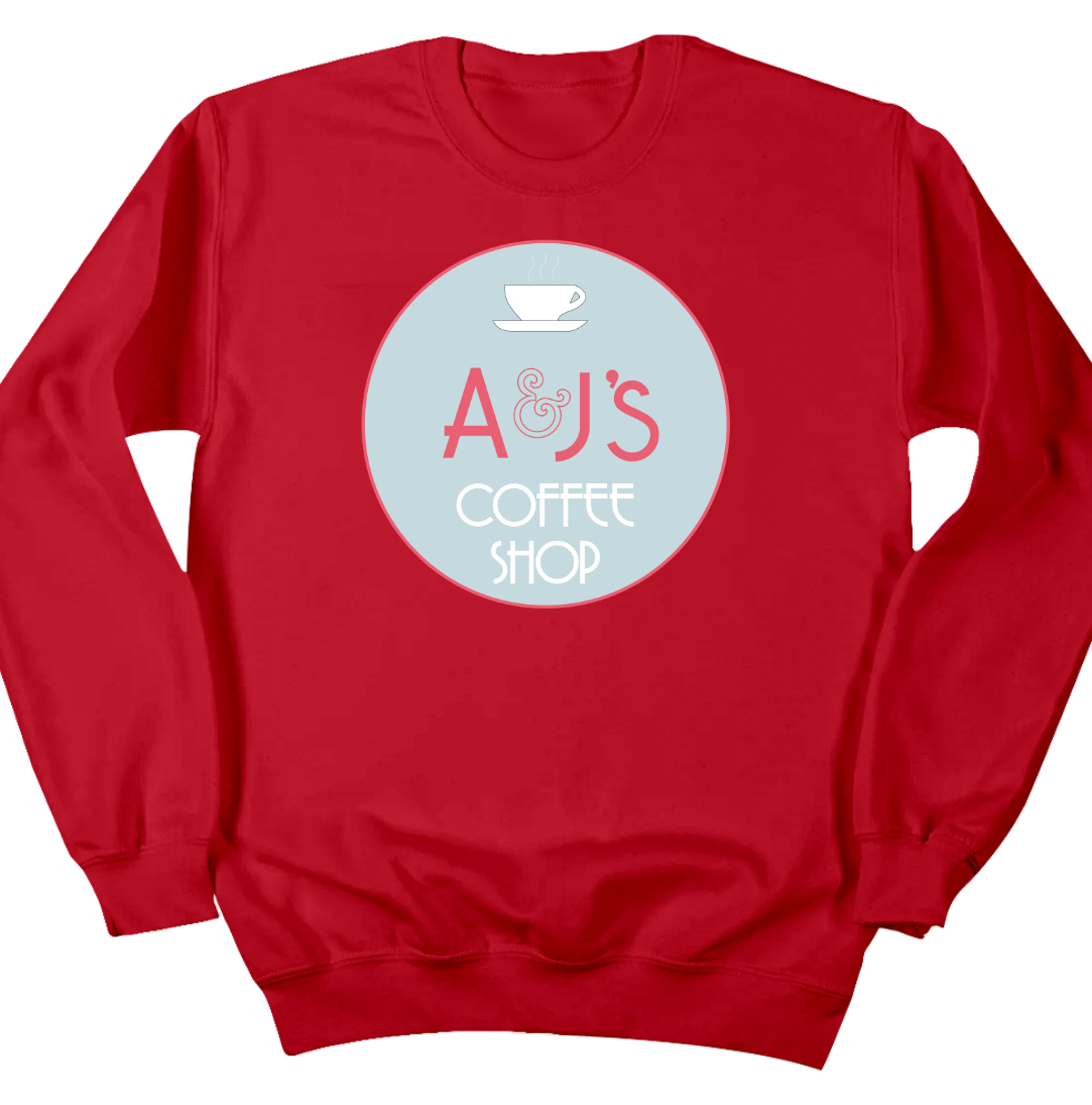 A & J's Coffee Shop Dressing Festive red crewneck