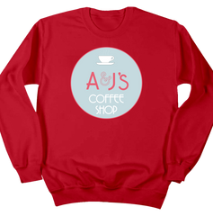 A & J's Coffee Shop Dressing Festive red crewneck