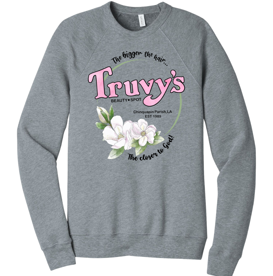 Truvy's Beauty Spot Steel Magnolia's Dressing Festive  grey crewmeck