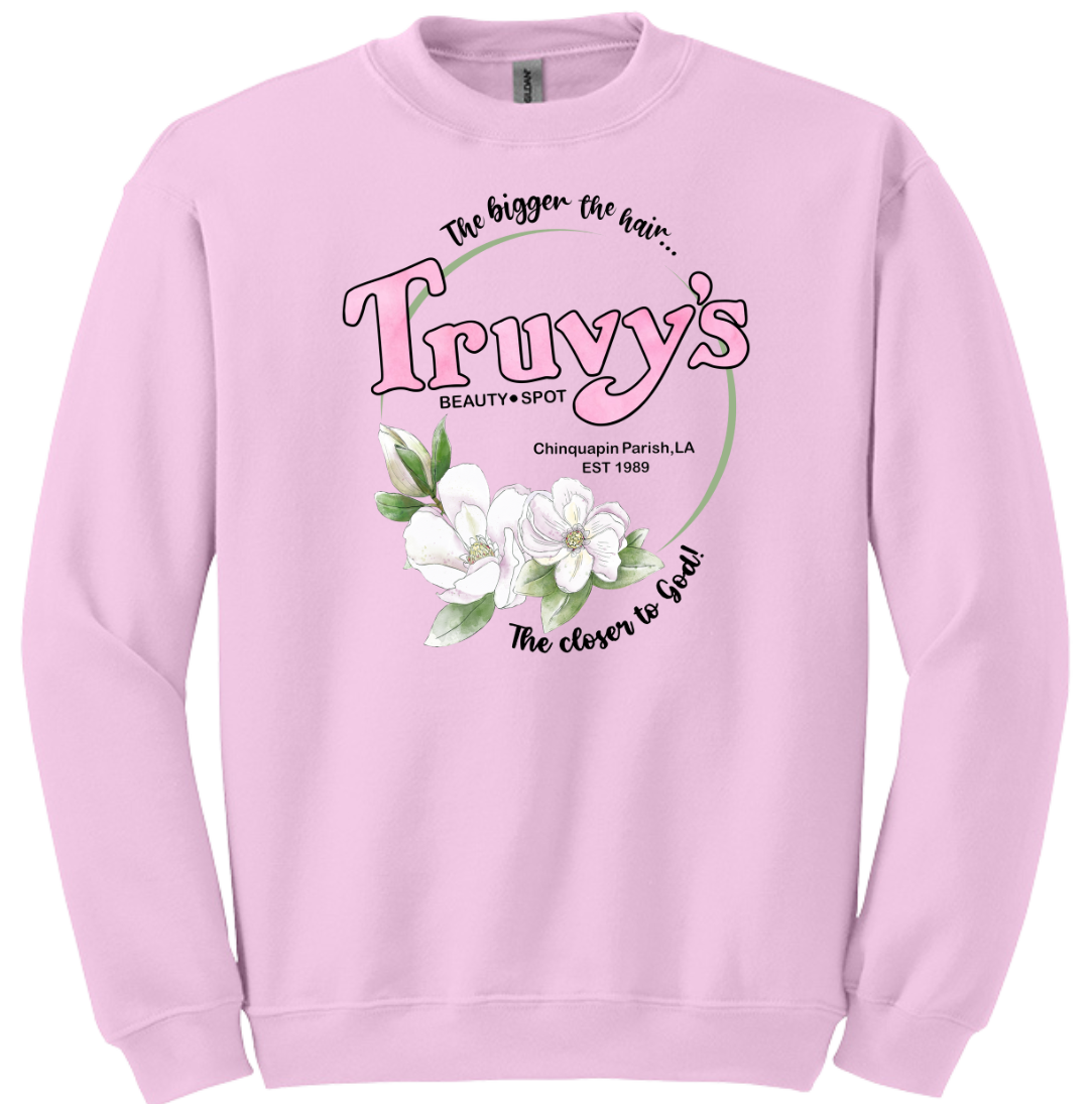 Truvy's Beauty Spot Steel Magnolia's Dressing Festive  pink Crewneck
