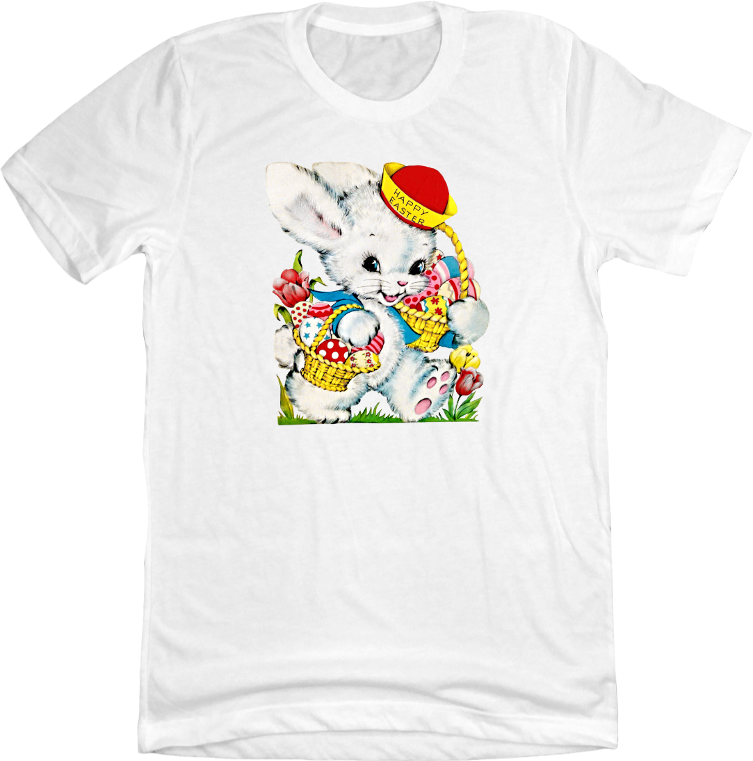 Vintage Easter Bunny with Basket Dressing Festive T-shirt white