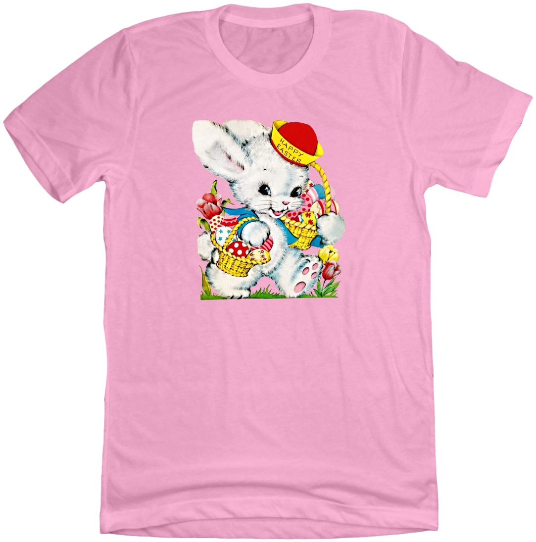 Vintage Easter Bunny with Basket Dressing Festive T-shirt pink