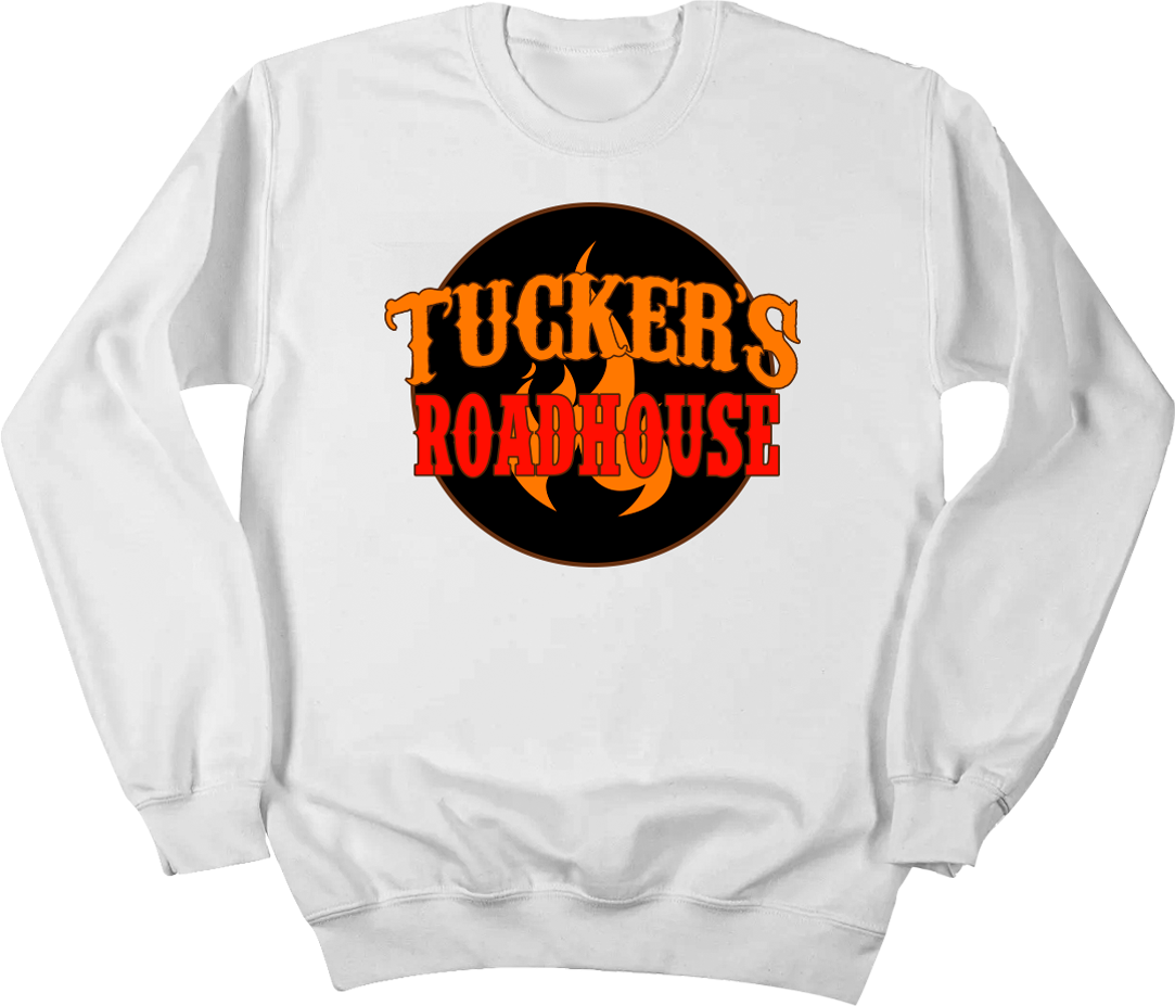 Tucker's Roadhouse Logo Dressing Festive white crewneck