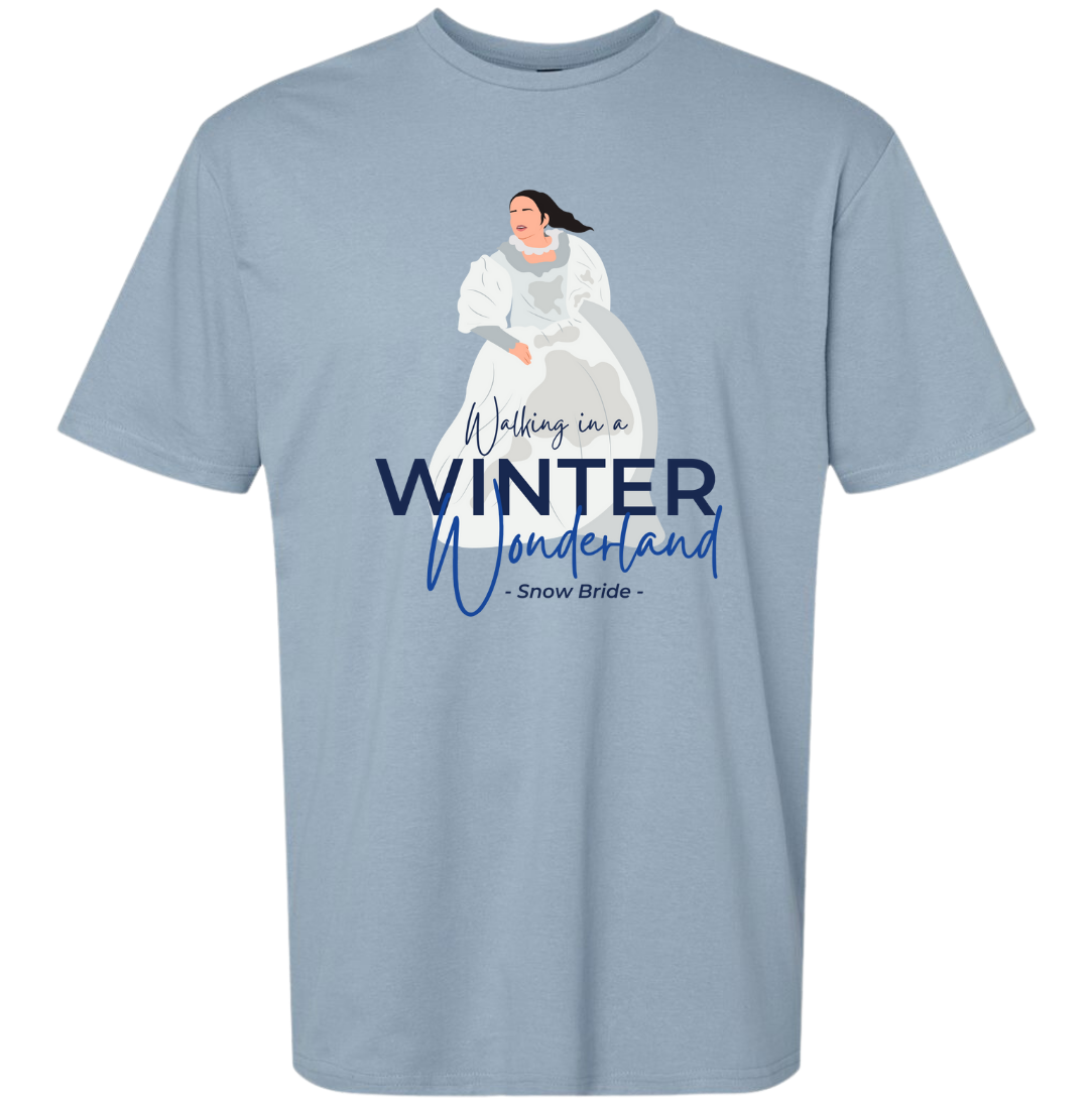 Walking in a Winter Wonderland Snow Bride Dressing Festive stone blue t-shirt