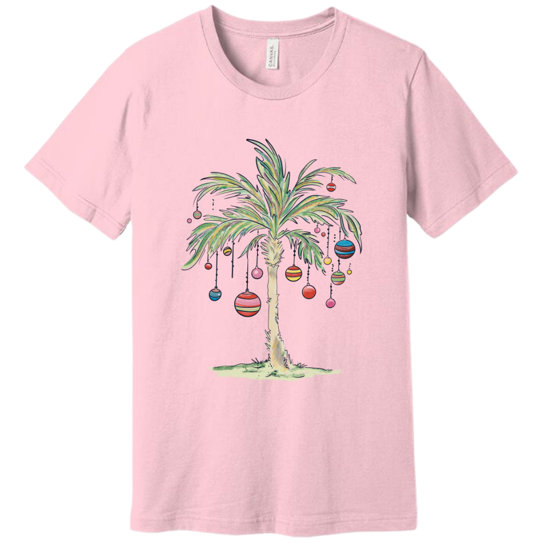 Palm Tree Christmas T-shirt Dressing Festive pink