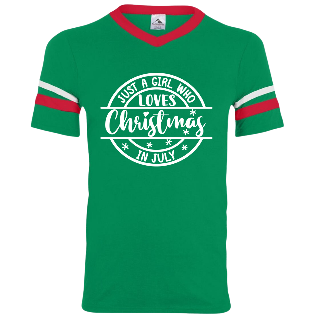 Just a Girl That Loves Christmas Movies Dressing Festive green ringer tee