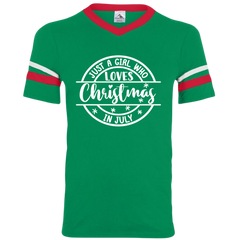 Just a Girl That Loves Christmas Movies Dressing Festive green ringer tee