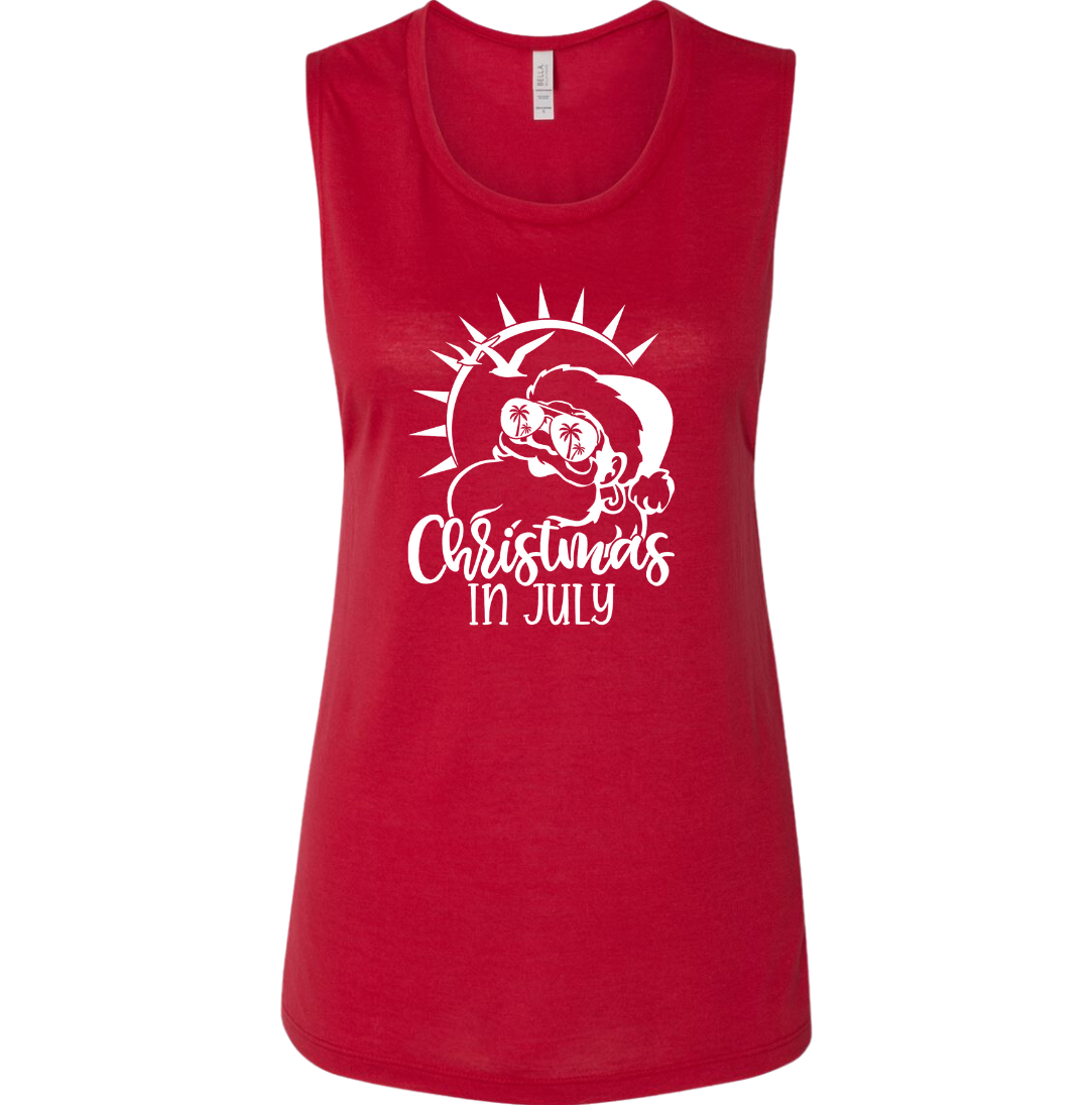 Christmas in July White Version Dressing Festive red muscle tank