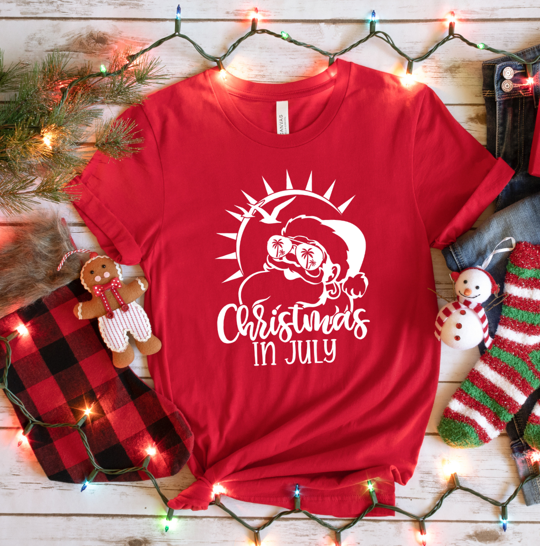Christmas in July White Version Dressing Festive red tee