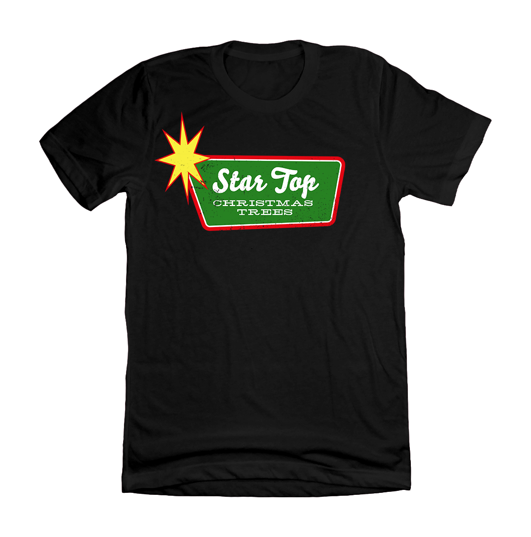 Star Top Christmas Trees T-shirts Dressing Festive black tee