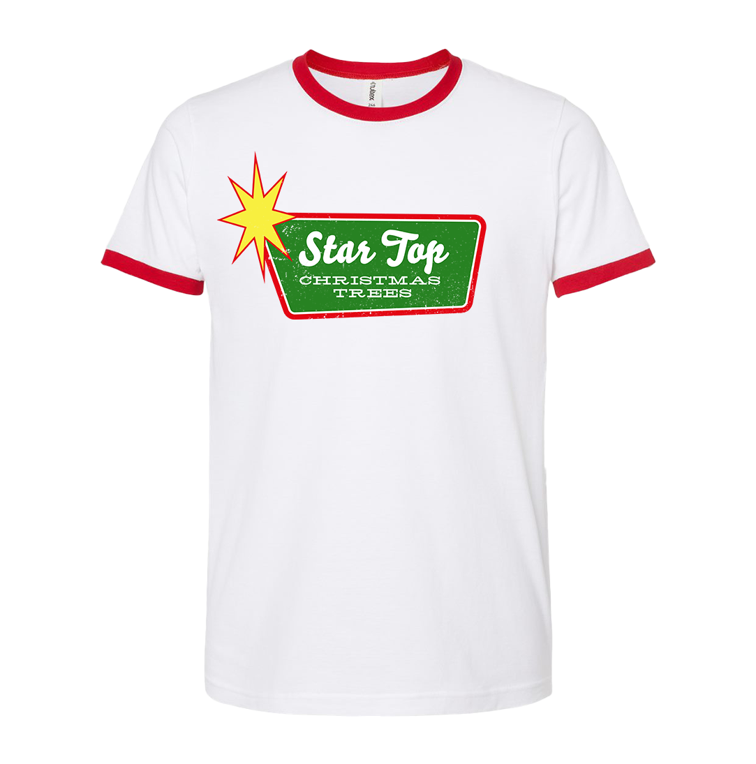 Star Top Christmas Trees T-shirts Dressing Festive ringer tee