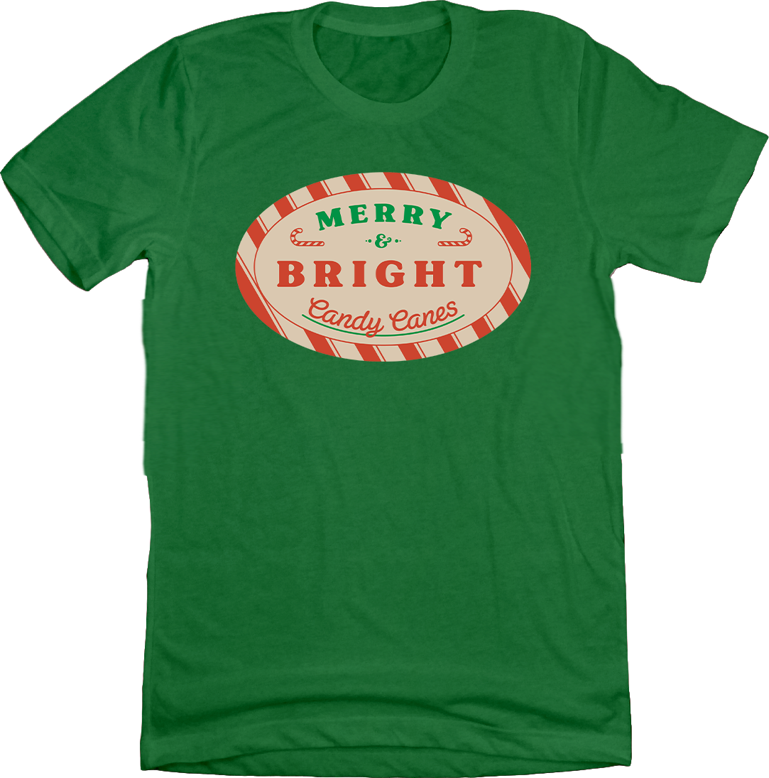 Merry and Bright Candy Canes Dressing Festive green tee