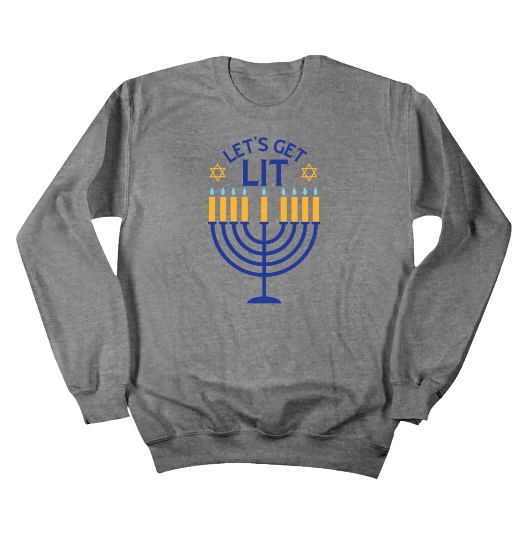 Hanukkah Lets Get Lit Dressing Festive crewneck grey