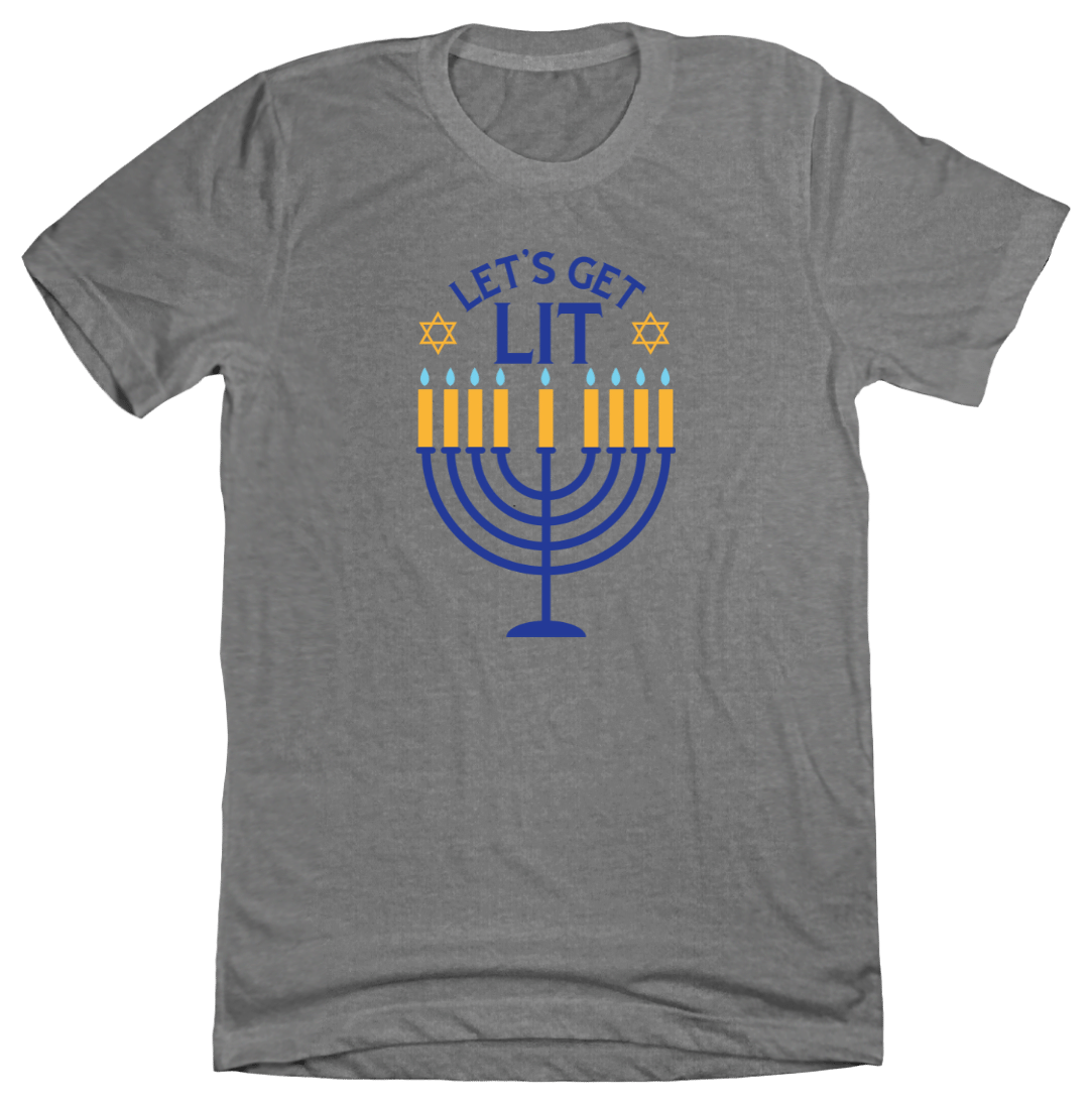 Hanukkah Lets Get Lit Dressing Festive grey T-shirt