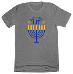 Hanukkah Lets Get Lit Dressing Festive grey T-shirt