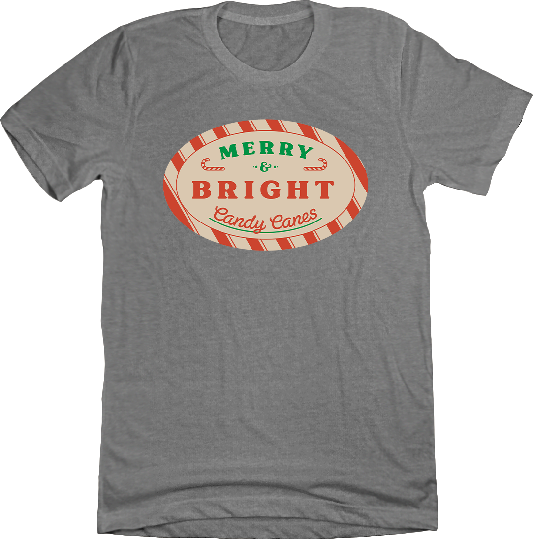 Merry and Bright Candy Canes Dressing Festive grey tee