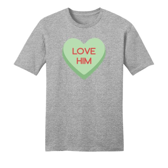 Love Him Candy Heart grey T-shirt Dressing Festive