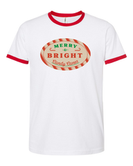 Merry and Bright Candy Canes Dressing Festive ringer tee