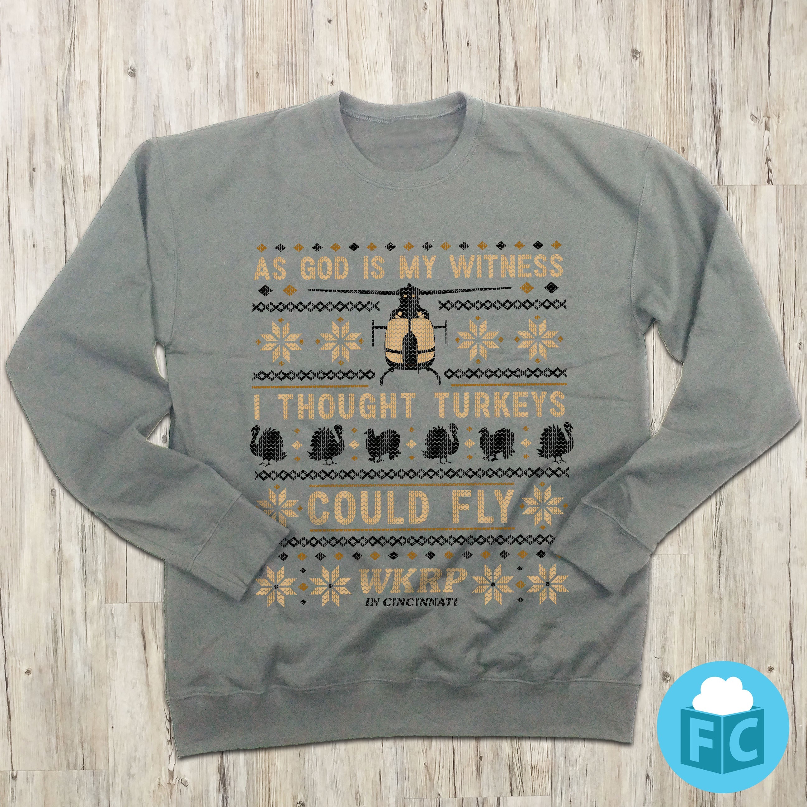 WKRP "I Thought Turkeys Could Fly" Ugly Christmas Sweatshirt