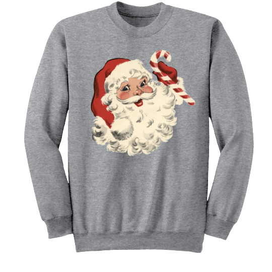 Vintage Santa Claus with Candy Cane grey crewneck