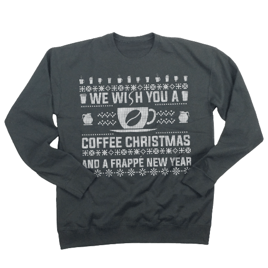 We Wish You a Coffee Christmas charcoal grey crewneck sweatshirt